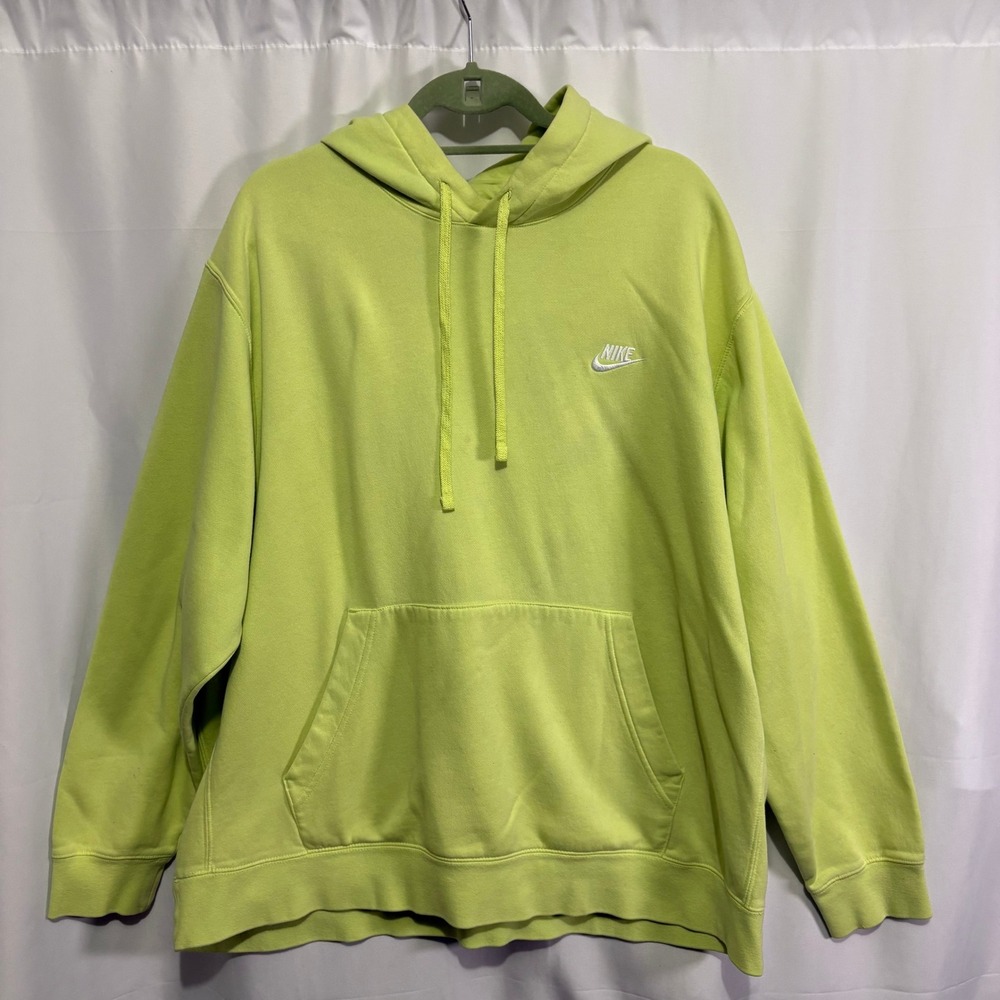 Nike Mens Club Fleece Hoodie Limelight Lime Green Logo XXL BV2654-736